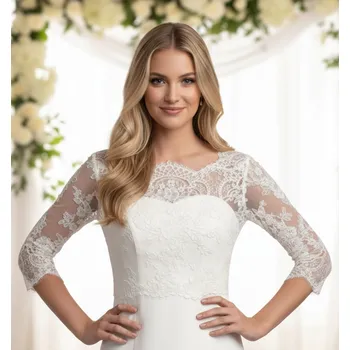 Bolerko Svatební krajkový kabátek, ivory BNK-28, vel. S Vybraná velikost: S