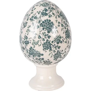 Keramické vajíčko na podstavci se zelenými květy Tien French XL - Ø 17*28 cm