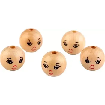 Korálek Dřevěné korálky s obličejem (5ks) Ø22 mm