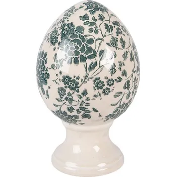 Keramické vajíčko na podstavci se zelenými květy Tien French M - Ø 12*19 cm