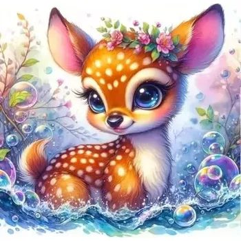 Diamantové malování Diamantové malování/Homfun - Srnečka v kvítkách + perleťové kamínky (30x30)