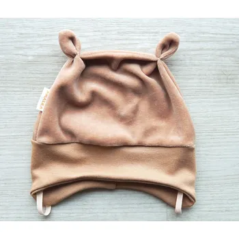 Kojenecké oblečení AMÁLKA Plyšová zavazovací čepička, hnědá Velikost: 62-68