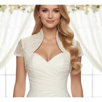 Bolerko í saténové bolerko pošité krajkou a flitry- ivory: BF-106 Vybraná velikost: S