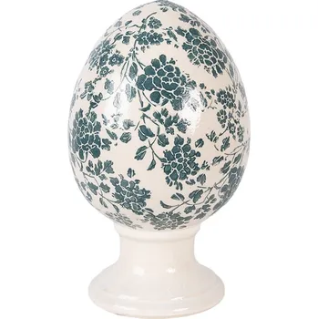 Keramické vajíčko na podstavci se zelenými květy Tien French L - Ø 15*24 cm