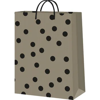 Party dekorace Dárková taška velká - Černé puntíky (26 × 12,7 × 32,4 cm)