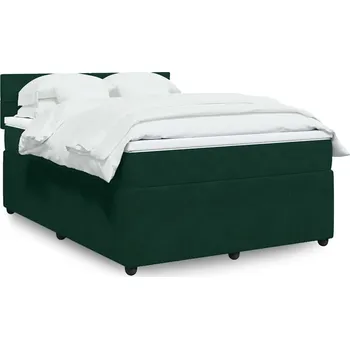 Postel vidaXL Box spring postel s matrací 140x200 cm samet [3287759] Barva: Tmavě zelená