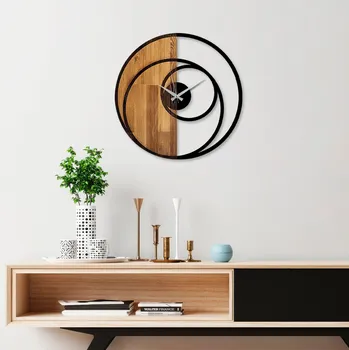 Hodiny Dekorativní nástěnné hodiny WALLIE CIRCLE 56 cm ořech/černé