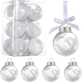 Vánoční dekorace LIHAO Průhledné vánoční ozdoby s peřím, průhledné, 12 kusů, Průhledné vánoční ozdoby se stuhou,