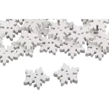 Knoflík Dřevěný dekorační knoflík vločka - bílá (5ks)