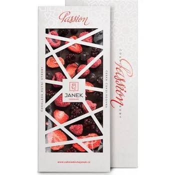 Čokoláda JANEK Hořká čokoláda Passion 72% (jahody, maliny, rybíz, ostružina)