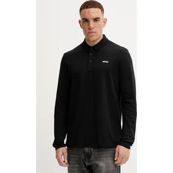 Pánské oblečení Bavlněné tričko s dlouhým rukávem HUGO Donoslong 50547358 černá 99X, vel. L