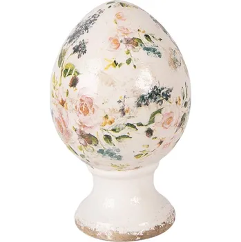 Béžové keramické vajíčko na podstavci s růžemi Rosina M - Ø 12*19 cm
