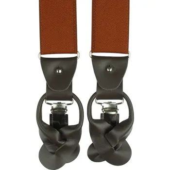 Kšandy Cihlové pánské široké kšandy s klipy a poutky z tmavě hnědé kůže