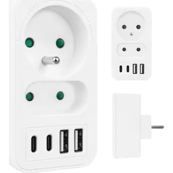 Elektrická zásuvka Proudová zásuvka Maclean x2 + 4xUSB, rozbočovač se 2 zásuvkami, 2xUSB A, 2xUSB C PD 20W, 1x16A + 1x6A, MCE249 F/W