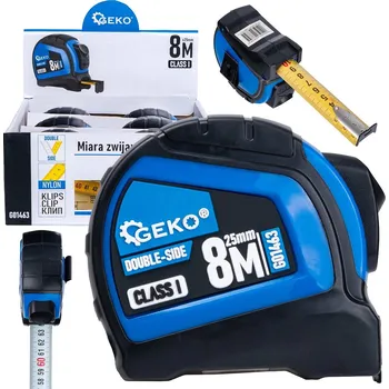 metr Geko Dvoustranný nylonový svinovací metr s automatickou aretací 8 m/25 mm TŘÍDA I – kartonová krabička (6/60)