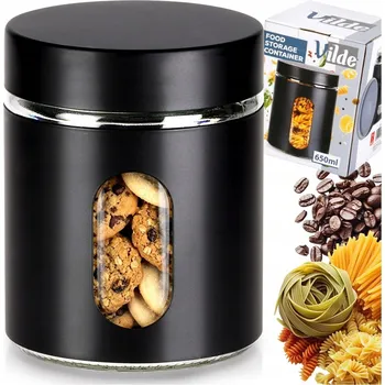 Dóza na potraviny Skleněná ČERNÁ kuchyňská dóza na potraviny sypké produkty vzduchotěsná 650 ml