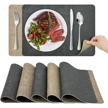 Zahradní dekorace Omyvatelné plastové prostírání KitchenBoss: Oboustranné prostírání, sada 6 kusů (tmavě šedá),