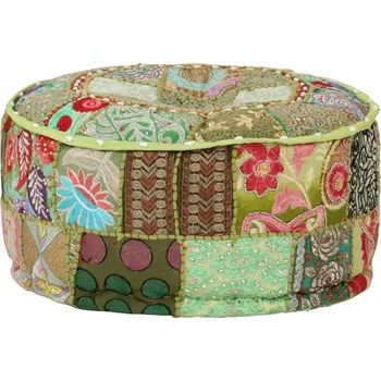 Taburet Kulatý patchworkový taburet, ručně vyráběný, 40 x 20 cm, zelený