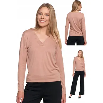 Dámská halenka Dámská halenka pro každý den s dlouhým rukávem a ozdobným výstřihem BÉŽOVÁ M