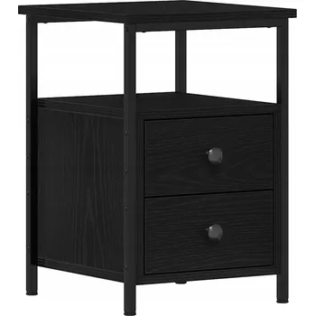 Noční stolek Noční stolek černý dub 34 x 35,5 x 50 cm se 2 zásuvkami a kovovými nohami