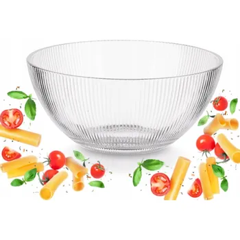 VELKÁ SKLENĚNÁ SALÁTOVÁ MÍSA S VROUBKY 21 cm, 2 l na saláty ovoce mísa čirá
