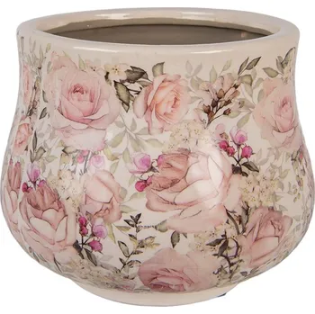 Obal na květináč Keramický obal na květináč s růžemi Rosien L - Ø 21*17 cm