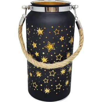 Vánoční dekorace Skleněná svítící lucerna s časovačem výška 20cm černá (na 3 baterie, součástí balení)