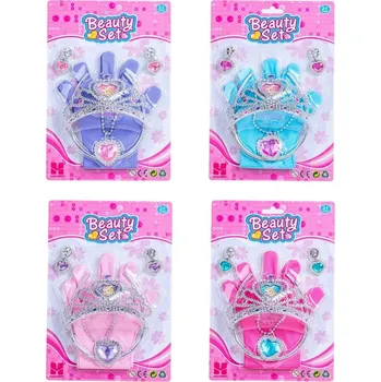 dětské šminky a malovátka Wiky Sada krásy plast korunka, náhrdelník, naušnice, rukavičky 3 barvy na kartě 17,5x27,5cm