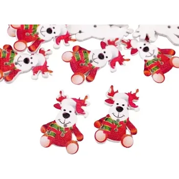 Knoflík Dřevěný dekorační knoflík sob - červená (5ks)