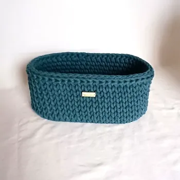 Háčkovaný košík oválný petrolejový (úložný koš)