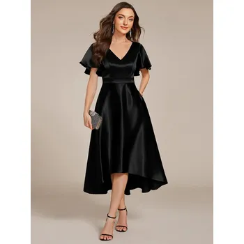 Dámské šaty Ever Pretty Černé saténové šaty krátké s asymetrickou sukní 2335 * Velikost: S / 36 / 04 / 08