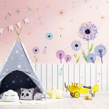 Samolepící dekorace Samolepka na stěnu do dětského pokoje - Květiny pampelišky - 83 x 28 cm