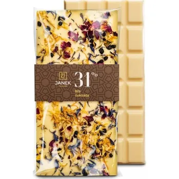 Čokoláda JANEK Bílá čokoláda bylinková - měsíček, bez černý, chrpa, růže