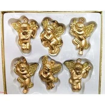 Vánoční dekorace Vánoční ozdoby andělíčci, zlaté vánoční baňky na stromeček, dekorace, sada 6 kusů