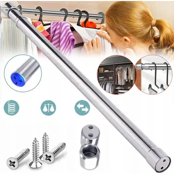 Věšák ŠATNÍ TYČ DO SKŘÍNĚ Z NEREZOVÉ OCELI, VÝSUVNÁ TYČ NA OBLEČENÍ 56-100 CM