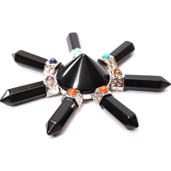 Drahý kámen Magieprirody.cz Krystalový generátor se 7 špicemi – Obsidián + chakra kameny #ZB531