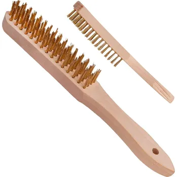 Drátěný kartáč Geko Žlutý drátěný kartáč na rez, 4 řady, dřevo (12/120)