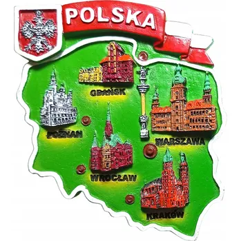 Obraz Magnet na ledničku Mapa Polský ručně malovaná Varšava Krakov Gdaňsk 12 ks