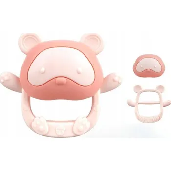 Silikonové kousátko pro miminka s úchytem na ruku, tvar medvídka, růžové