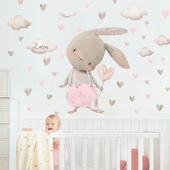 Samolepící dekorace Inspio Samolepky nad postýlku pro miminko - Zajíček v pastelové růžové v.75 x š.91cm + doplňky