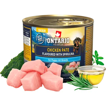 Krmivo pro psa Konzerva Ontario Puppy kuřecí pate s příchutí spiruliny 200g