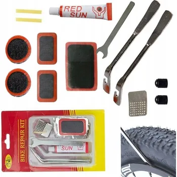 Vulkanizační sada na opravu duší jízdních kol, klíč, záplaty, montpáky, lepidlo
