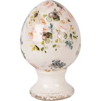 Béžové keramické vajíčko na podstavci s růžemi Rosina S - Ø 9*14 cm