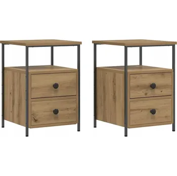 Noční stolek Noční stolek dub artisan 34 x 35,5 x 50 cm, 2 zásuvky, kovové nohy