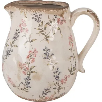 Béžový keramický dekorativní džbán s lučními květy Monnia L - 21*16*20 cm