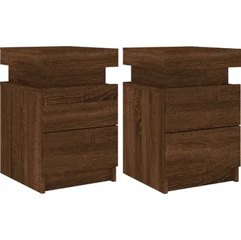 Noční stolek Noční stolky s LED osvětlením, hnědý dub, 35 x 39 x 55 cm