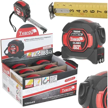 Dílna Geko Dvoustranný nylonový svinovací metr s magnetem a samočinnou aretací 8 m/25 mm TŘÍDA I – kartonová vystavovací krabice (6/60)