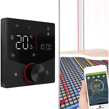 Termostat Termostat s otočným knoflíkem, WiFi, pro elektrické podlahové topení, černý