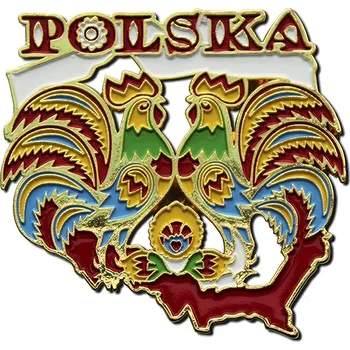 Dekorativní magnet Magnet kovový Mapa Polský Kohouti 3D, lidový folklór, velkoobchod 12 ks