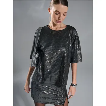 Dámská móda Sinsay - Tričko - sříbrná - 667FG-SLV - 667FG-SLV-XS